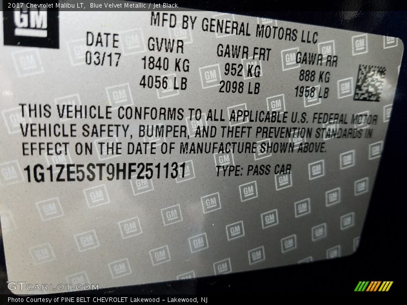 Blue Velvet Metallic / Jet Black 2017 Chevrolet Malibu LT
