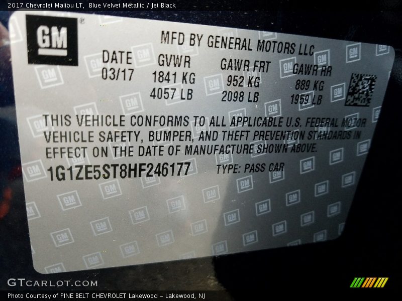 Blue Velvet Metallic / Jet Black 2017 Chevrolet Malibu LT