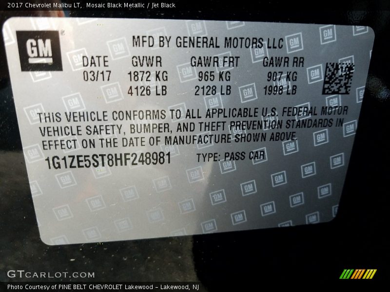 Mosaic Black Metallic / Jet Black 2017 Chevrolet Malibu LT
