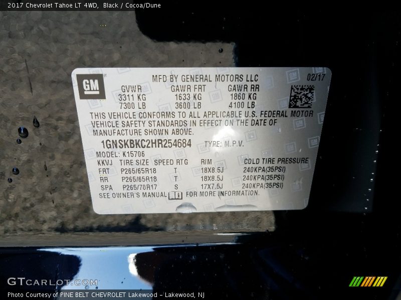 Black / Cocoa/Dune 2017 Chevrolet Tahoe LT 4WD
