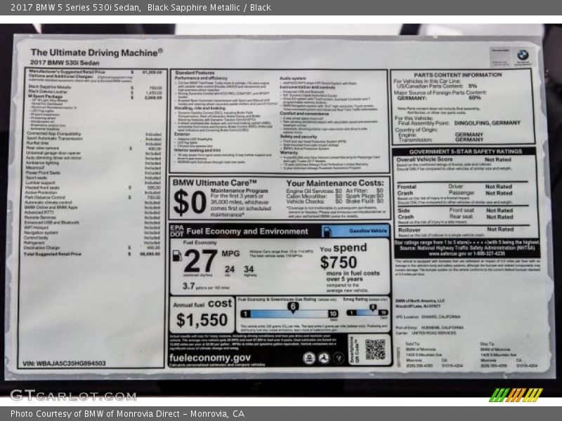 Black Sapphire Metallic / Black 2017 BMW 5 Series 530i Sedan