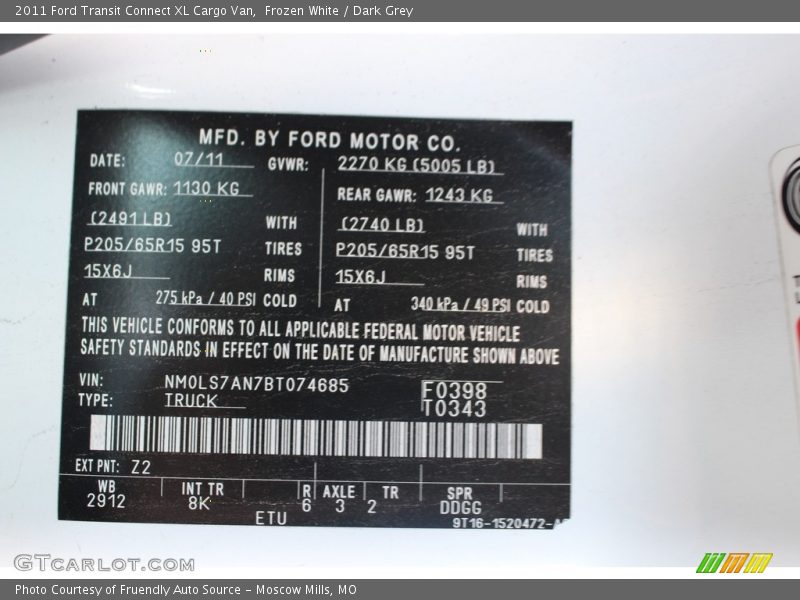 Frozen White / Dark Grey 2011 Ford Transit Connect XL Cargo Van