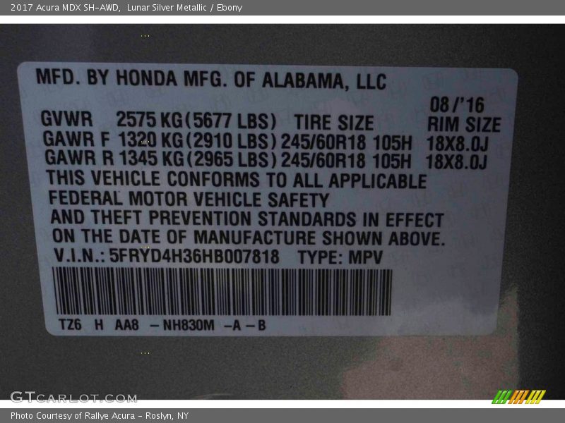 Lunar Silver Metallic / Ebony 2017 Acura MDX SH-AWD