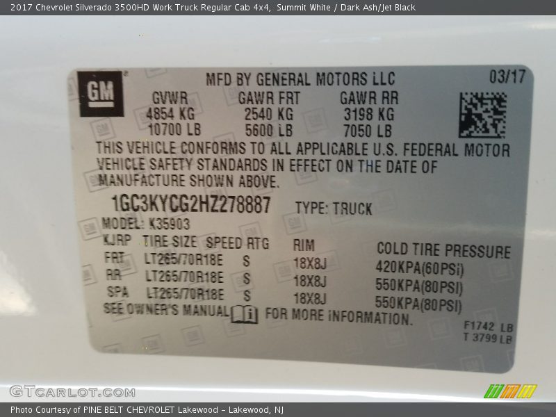 Summit White / Dark Ash/Jet Black 2017 Chevrolet Silverado 3500HD Work Truck Regular Cab 4x4