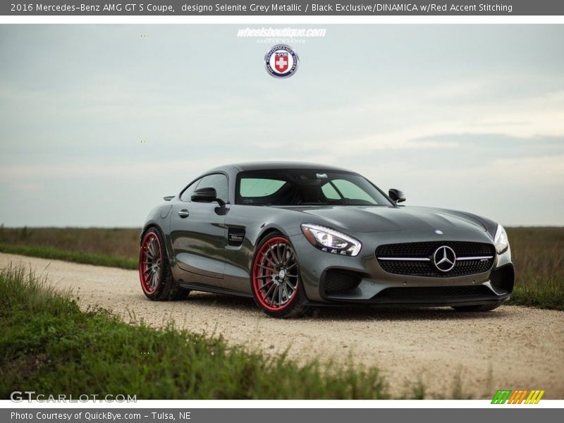 designo Selenite Grey Metallic / Black Exclusive/DINAMICA w/Red Accent Stitching 2016 Mercedes-Benz AMG GT S Coupe