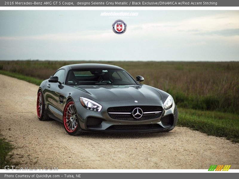 designo Selenite Grey Metallic / Black Exclusive/DINAMICA w/Red Accent Stitching 2016 Mercedes-Benz AMG GT S Coupe