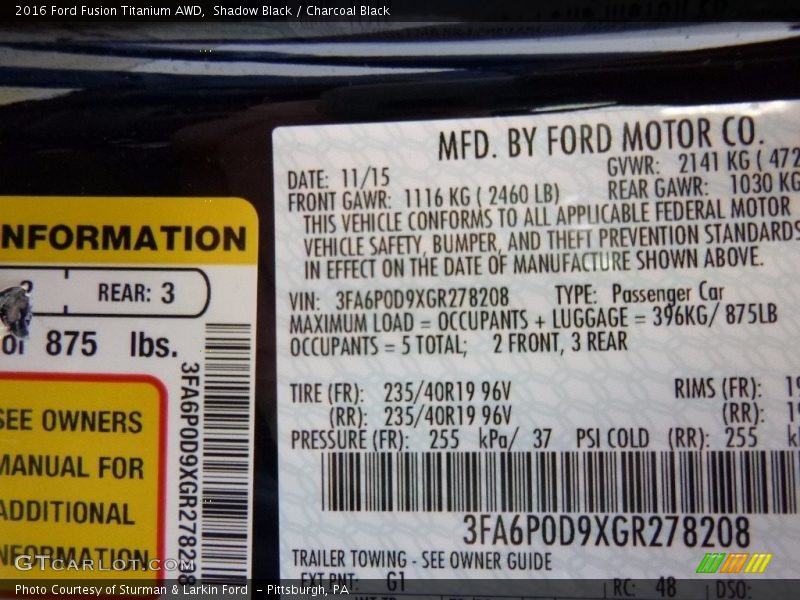 Shadow Black / Charcoal Black 2016 Ford Fusion Titanium AWD