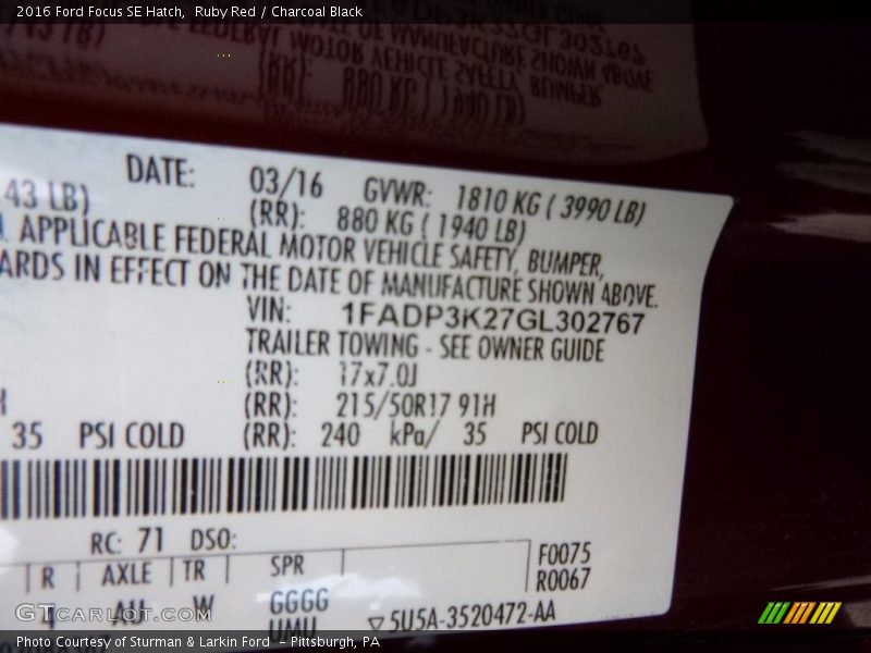Ruby Red / Charcoal Black 2016 Ford Focus SE Hatch