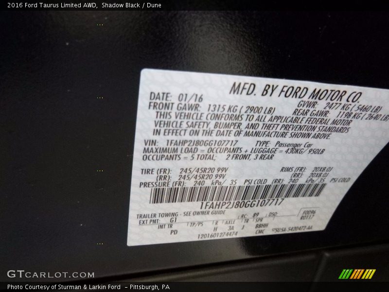 Shadow Black / Dune 2016 Ford Taurus Limited AWD