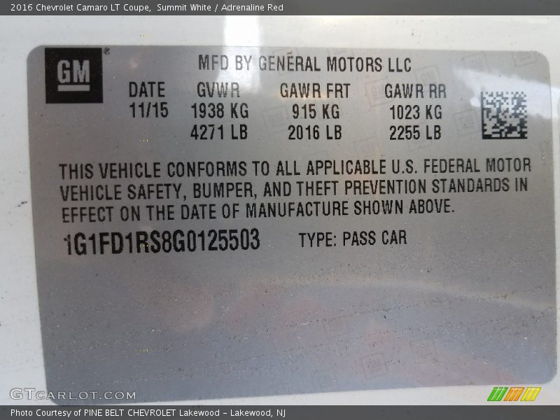 Summit White / Adrenaline Red 2016 Chevrolet Camaro LT Coupe