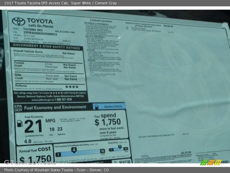 Super White / Cement Gray 2017 Toyota Tacoma SR5 Access Cab