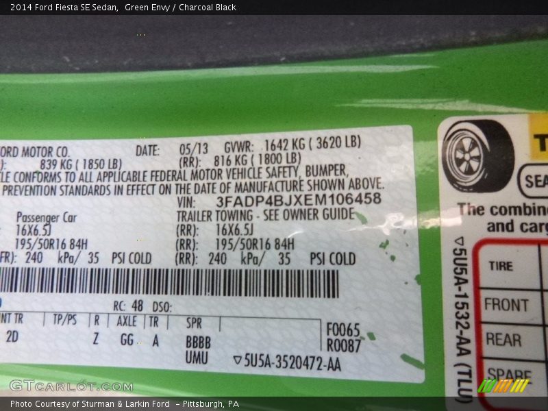 Green Envy / Charcoal Black 2014 Ford Fiesta SE Sedan