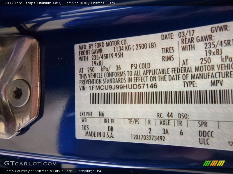 Lightning Blue / Charcoal Black 2017 Ford Escape Titanium 4WD