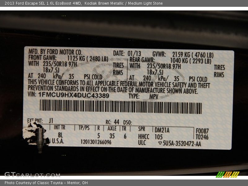 Kodiak Brown Metallic / Medium Light Stone 2013 Ford Escape SEL 1.6L EcoBoost 4WD