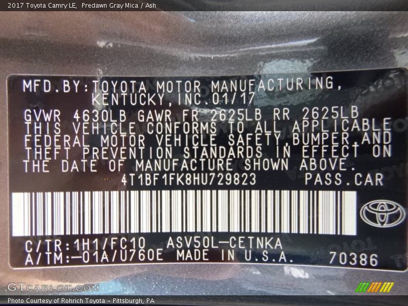 Predawn Gray Mica / Ash 2017 Toyota Camry LE