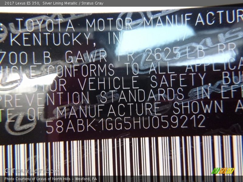 Silver Lining Metallic / Stratus Gray 2017 Lexus ES 350