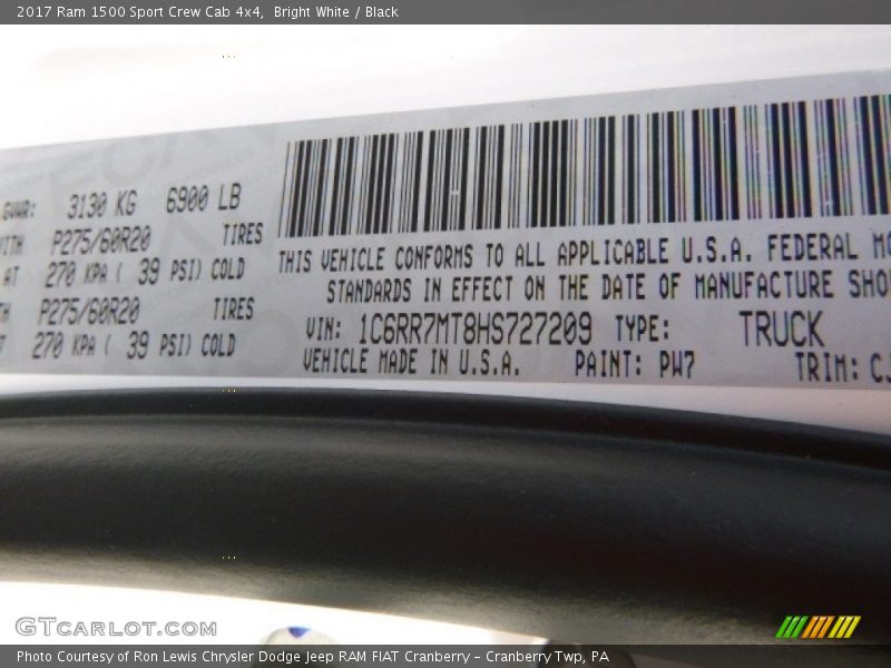 Bright White / Black 2017 Ram 1500 Sport Crew Cab 4x4