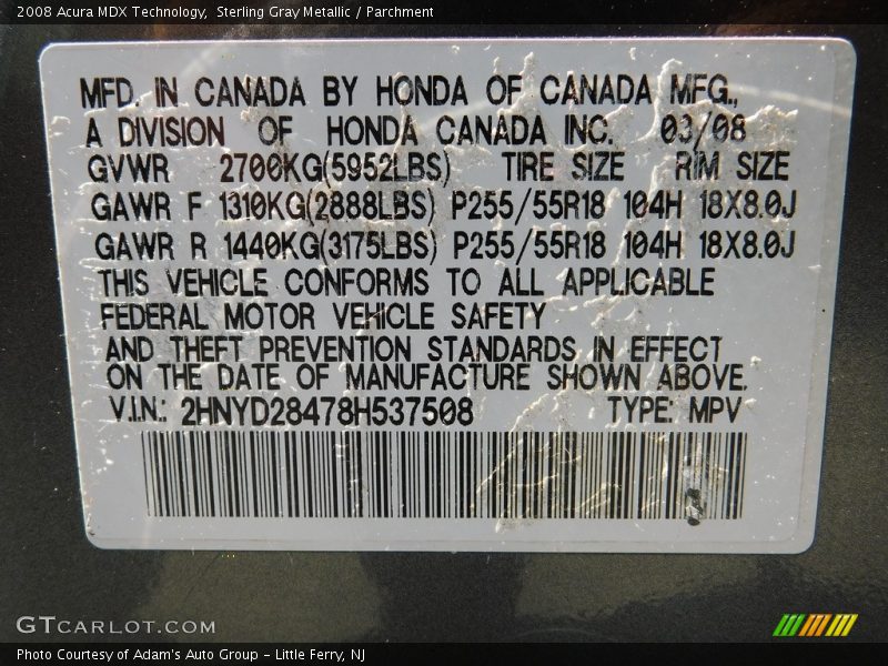 Sterling Gray Metallic / Parchment 2008 Acura MDX Technology