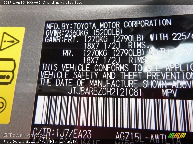Silver Lining Metallic / Black 2017 Lexus NX 200t AWD