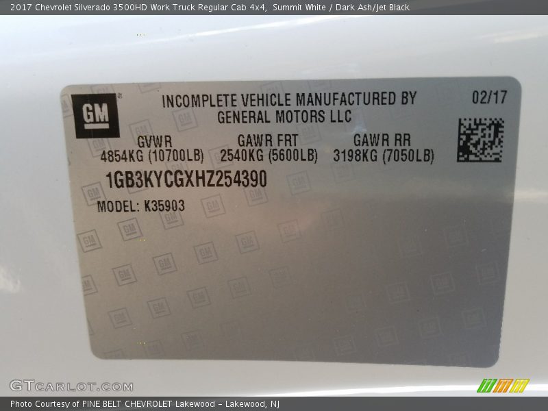 Summit White / Dark Ash/Jet Black 2017 Chevrolet Silverado 3500HD Work Truck Regular Cab 4x4