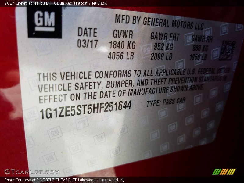 Cajun Red Tintcoat / Jet Black 2017 Chevrolet Malibu LT