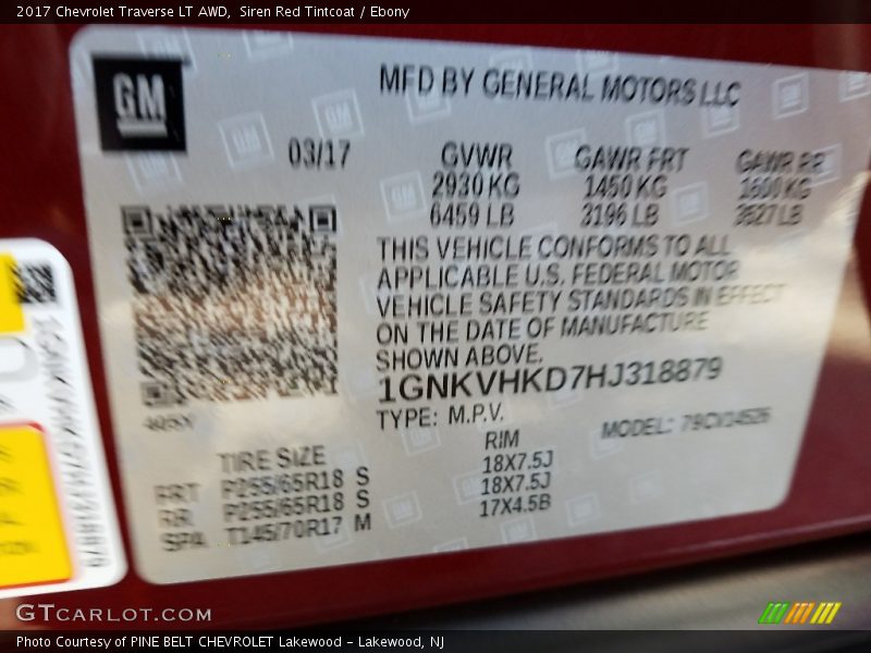 Siren Red Tintcoat / Ebony 2017 Chevrolet Traverse LT AWD
