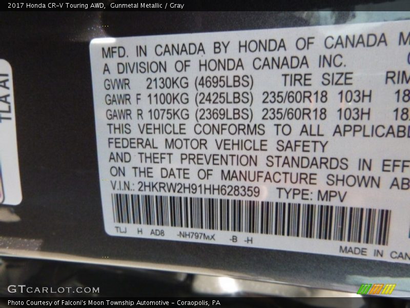 Gunmetal Metallic / Gray 2017 Honda CR-V Touring AWD