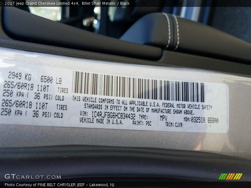 2017 Grand Cherokee Limited 4x4 Billet Silver Metallic Color Code PSC