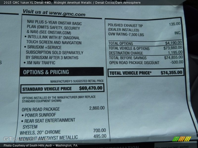 Midnight Amethyst Metallic / Denali Cocoa/Dark Atmosphere 2015 GMC Yukon XL Denali 4WD