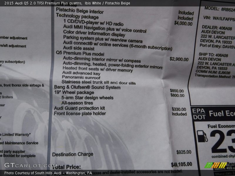 Ibis White / Pistachio Beige 2015 Audi Q5 2.0 TFSI Premium Plus quattro