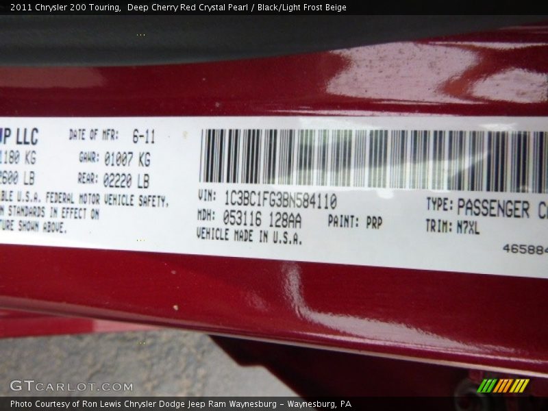 Deep Cherry Red Crystal Pearl / Black/Light Frost Beige 2011 Chrysler 200 Touring