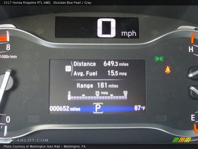 Obsidian Blue Pearl / Gray 2017 Honda Ridgeline RTL AWD