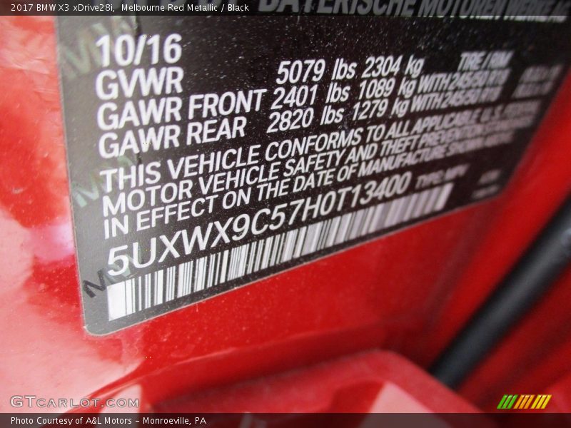 Melbourne Red Metallic / Black 2017 BMW X3 xDrive28i