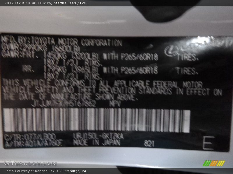 Starfire Pearl / Ecru 2017 Lexus GX 460 Luxury