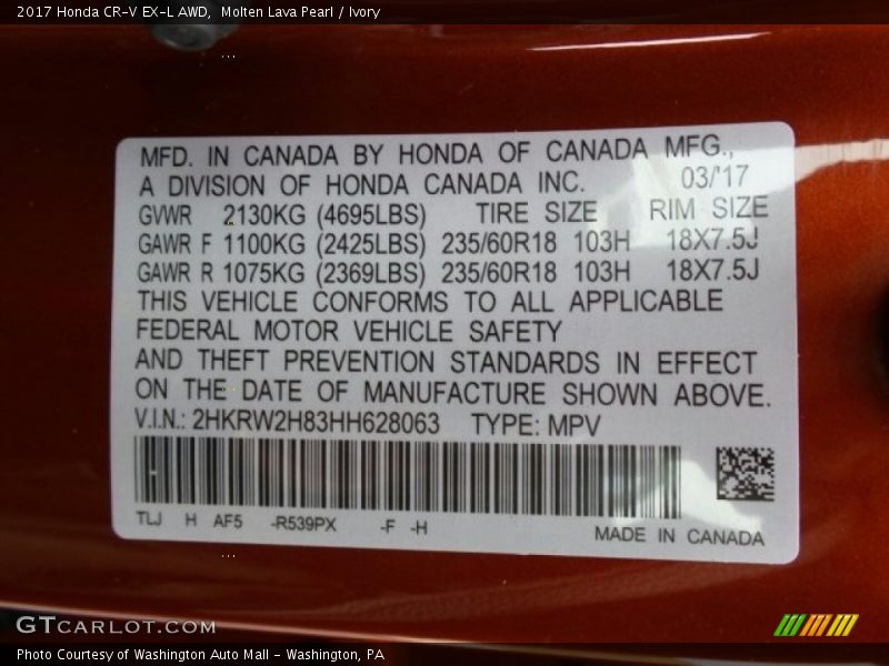 Molten Lava Pearl / Ivory 2017 Honda CR-V EX-L AWD