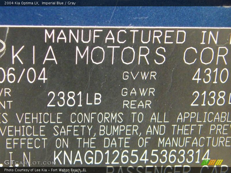 Imperial Blue / Gray 2004 Kia Optima LX