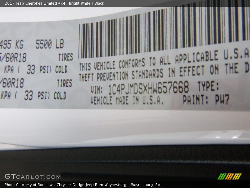 Bright White / Black 2017 Jeep Cherokee Limited 4x4