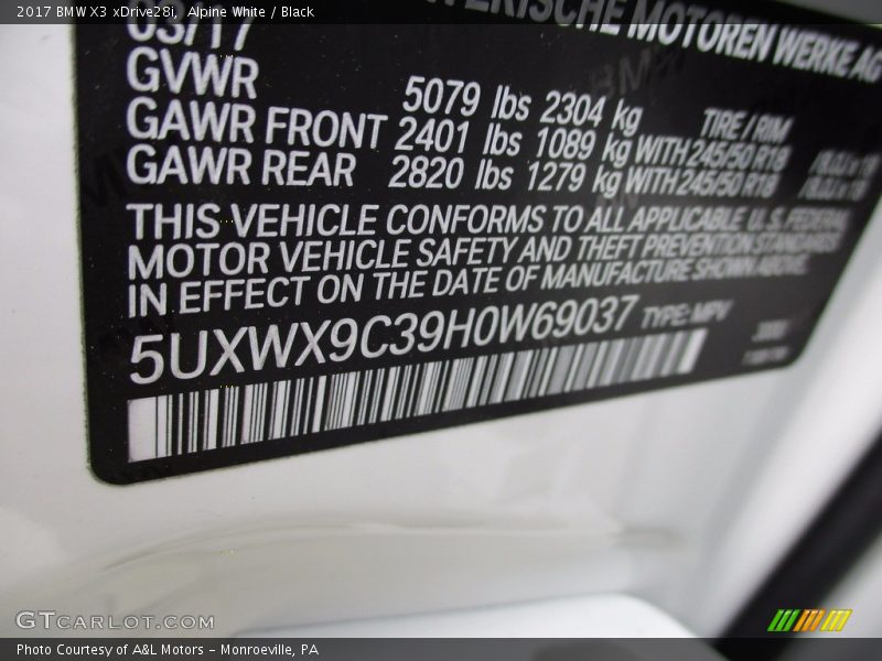 Alpine White / Black 2017 BMW X3 xDrive28i