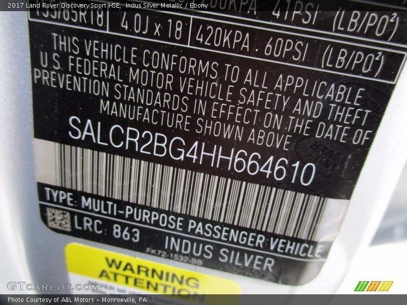 2017 Discovery Sport HSE Indus Silver Metallic Color Code 863