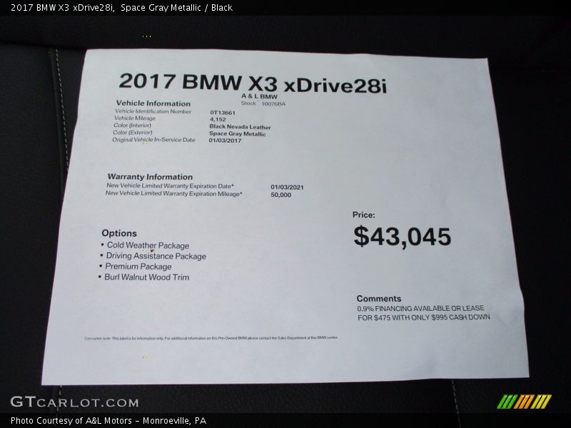 Space Gray Metallic / Black 2017 BMW X3 xDrive28i