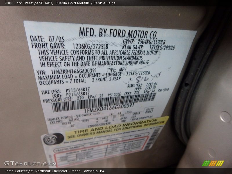 Pueblo Gold Metallic / Pebble Beige 2006 Ford Freestyle SE AWD