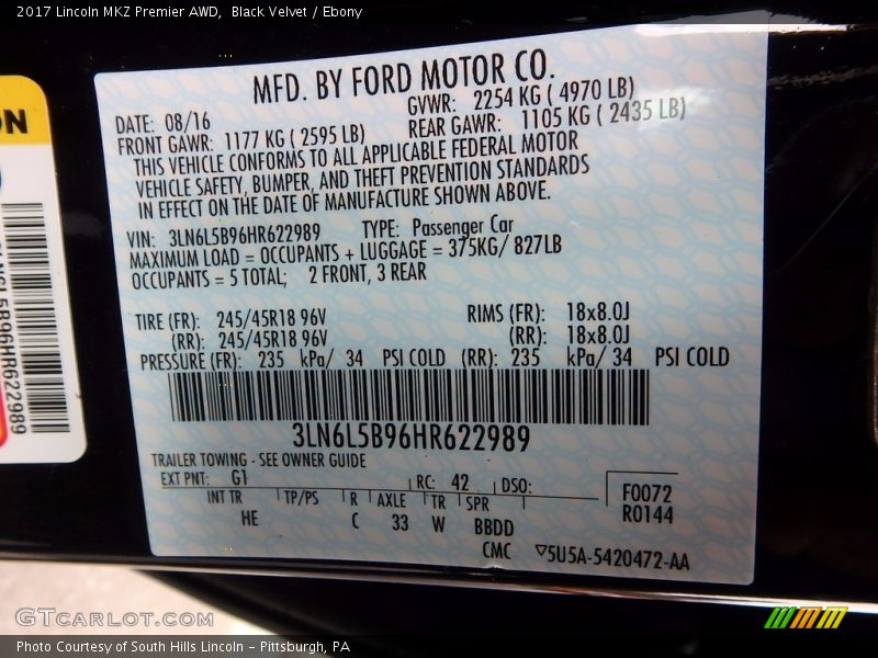 Black Velvet / Ebony 2017 Lincoln MKZ Premier AWD