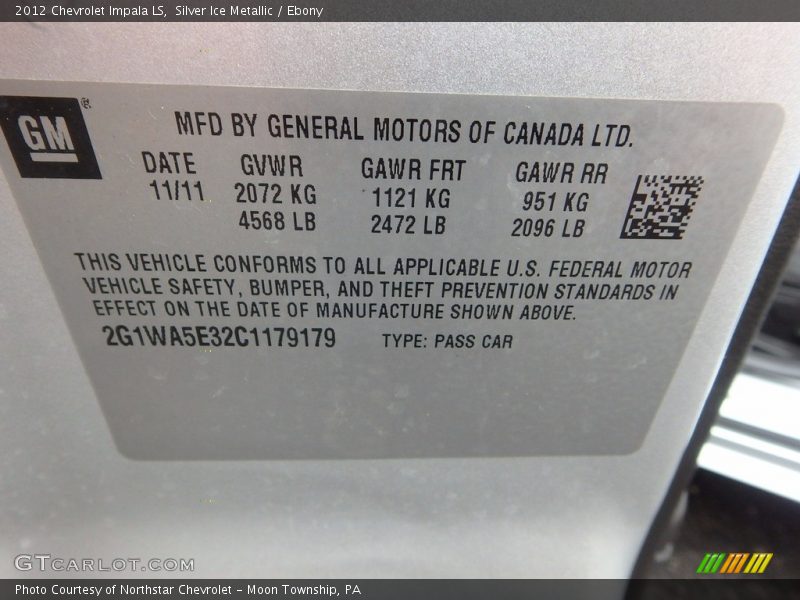 Silver Ice Metallic / Ebony 2012 Chevrolet Impala LS