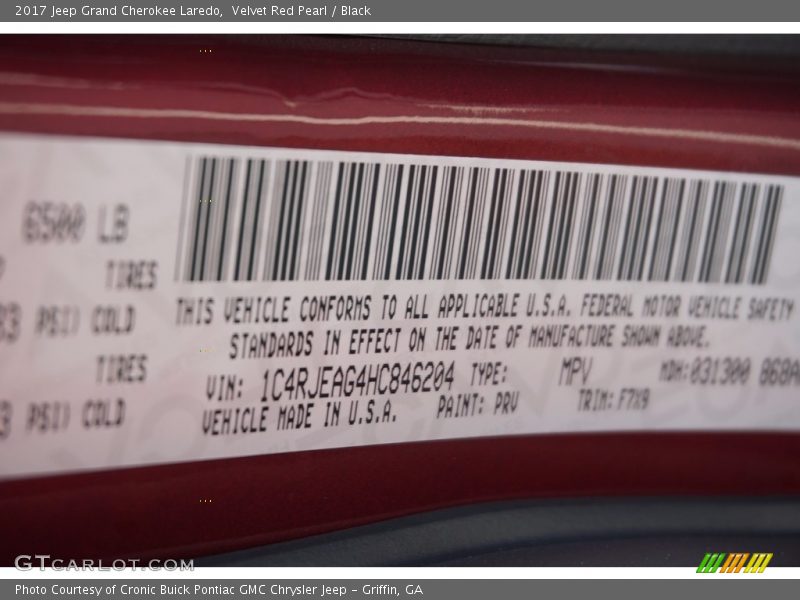 Velvet Red Pearl / Black 2017 Jeep Grand Cherokee Laredo