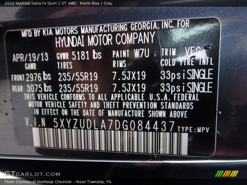 Marlin Blue / Gray 2013 Hyundai Santa Fe Sport 2.0T AWD