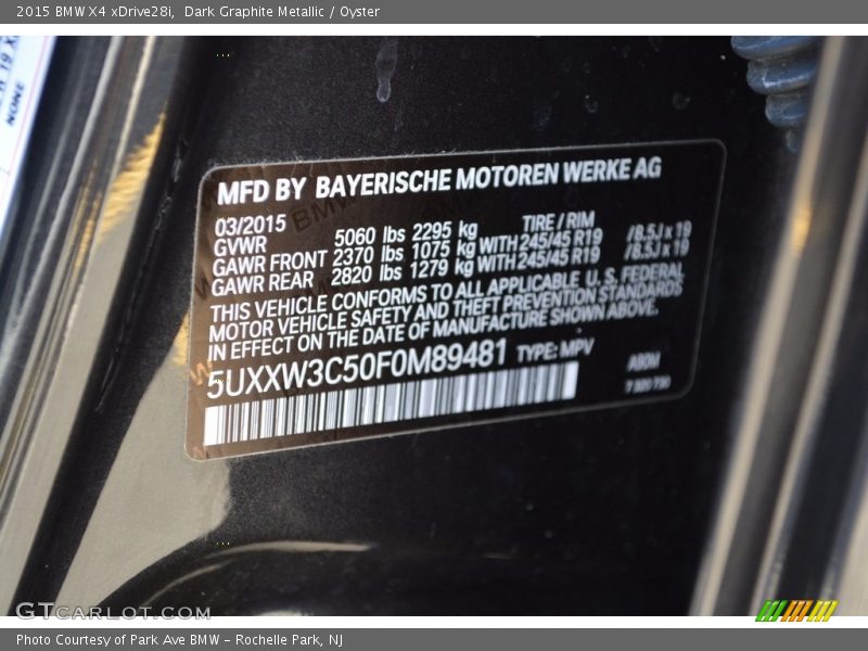 Dark Graphite Metallic / Oyster 2015 BMW X4 xDrive28i