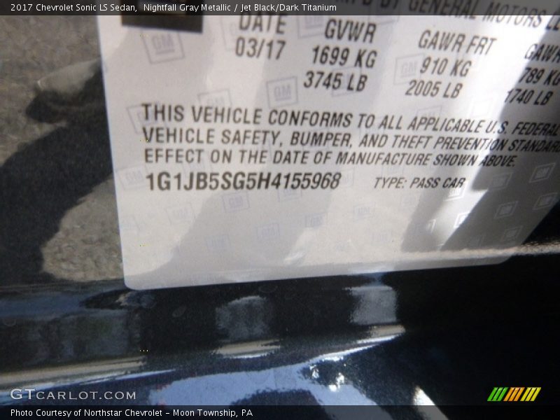 Nightfall Gray Metallic / Jet Black/Dark Titanium 2017 Chevrolet Sonic LS Sedan