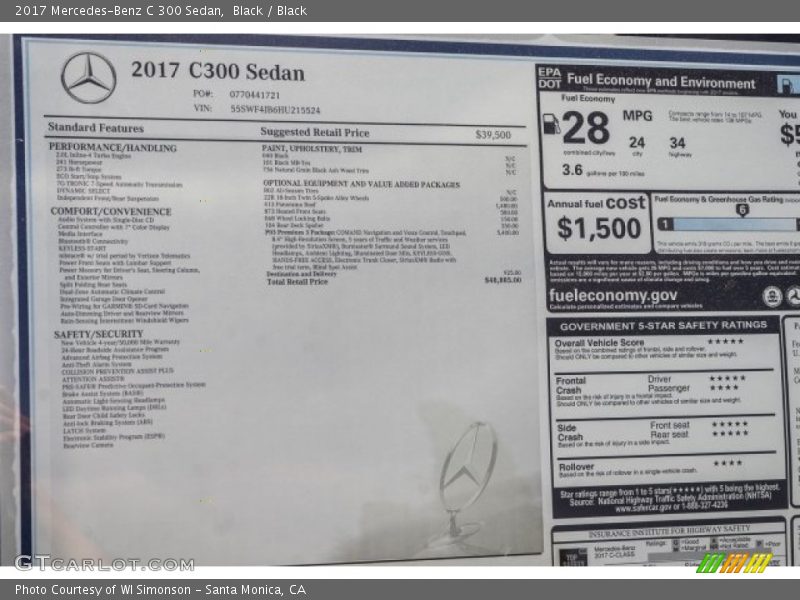 Black / Black 2017 Mercedes-Benz C 300 Sedan