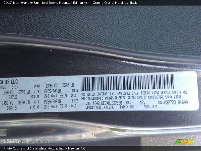 Granite Crystal Metallic / Black 2017 Jeep Wrangler Unlimited Smoky Mountain Edition 4x4
