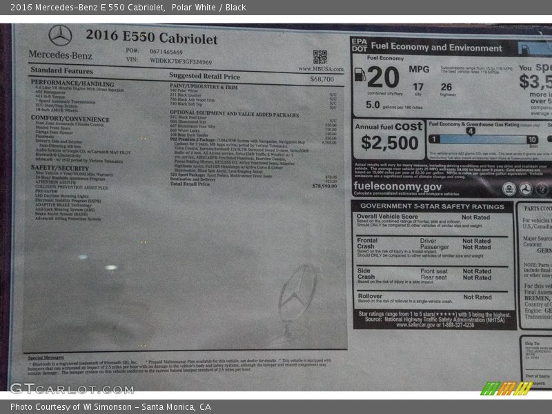 Polar White / Black 2016 Mercedes-Benz E 550 Cabriolet